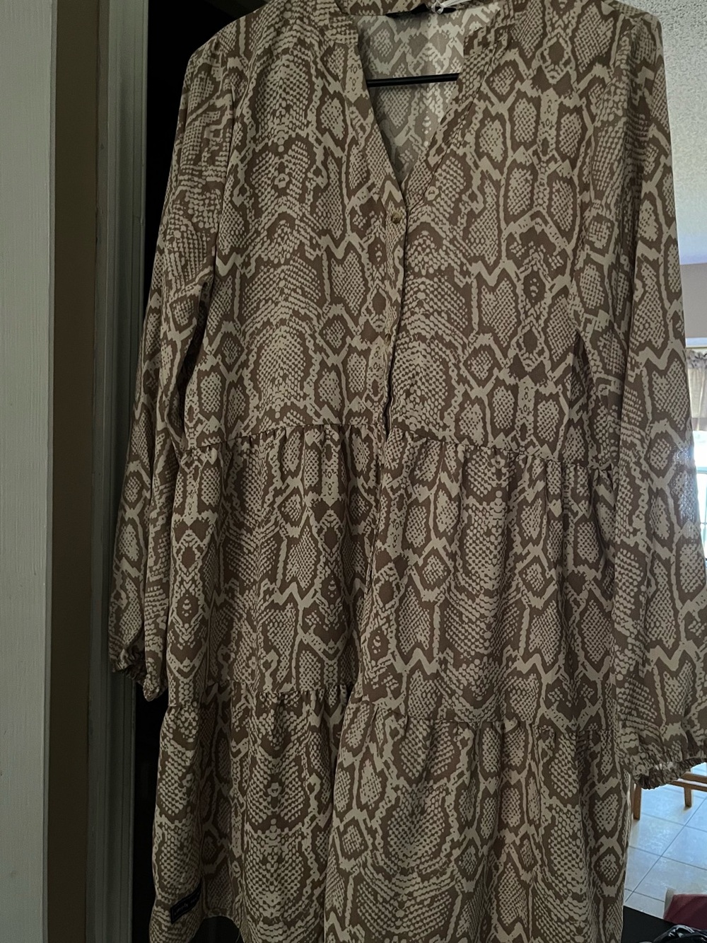 Simply Southern Taupe and Cream Snake-Print Tiered Tunic